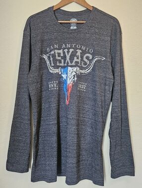 The Duck Company T-shirt Mens XL Grey San Antonio Graphic Texas Flag Bull Horn